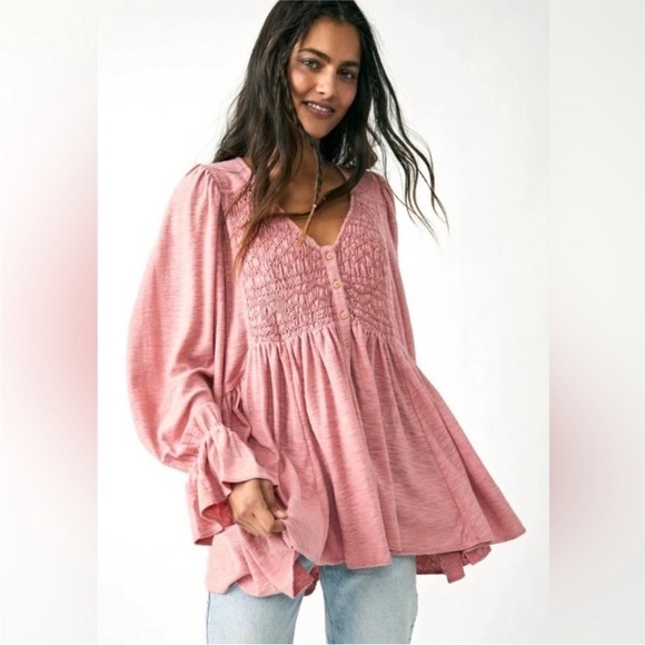 Free People Don’t Call Me BabyButton-Down Boho shirt tunic dress in Rosie